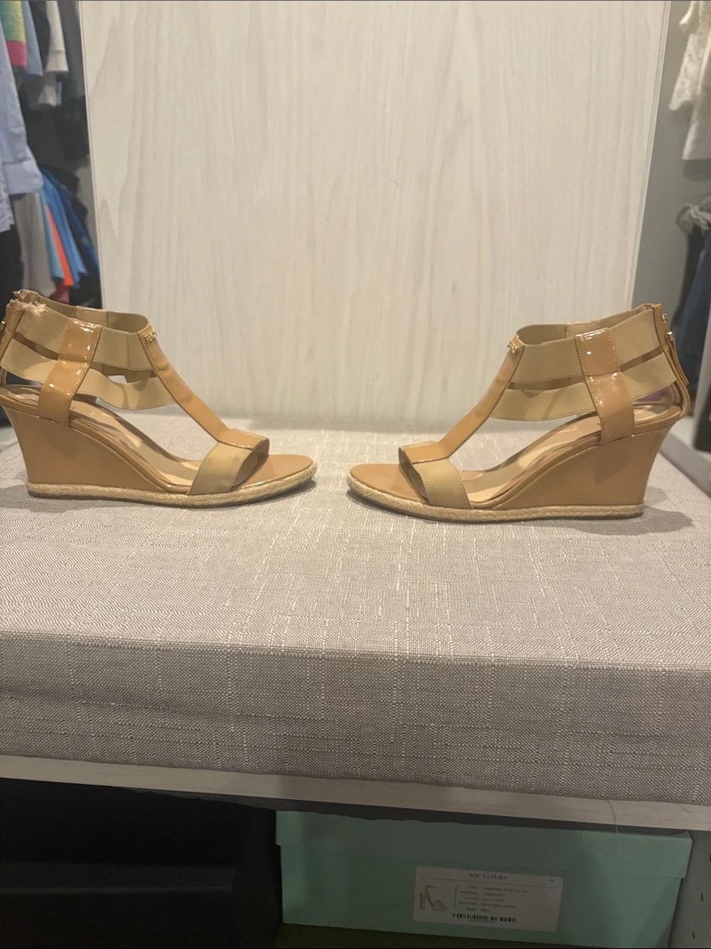 Fendi Beige/Tan Patent Leather Espadrille Wedge Sandals